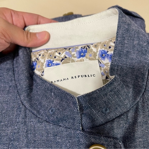 Banana Republic Women Blue Linen Cotton Blend Military Light Jacket 12 - Picture 8 of 12